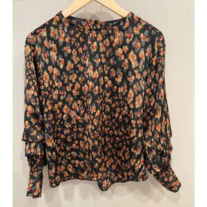 Zara Women's Pullover Satin Dressy Blouse XS Colorful Long Sleeves Career